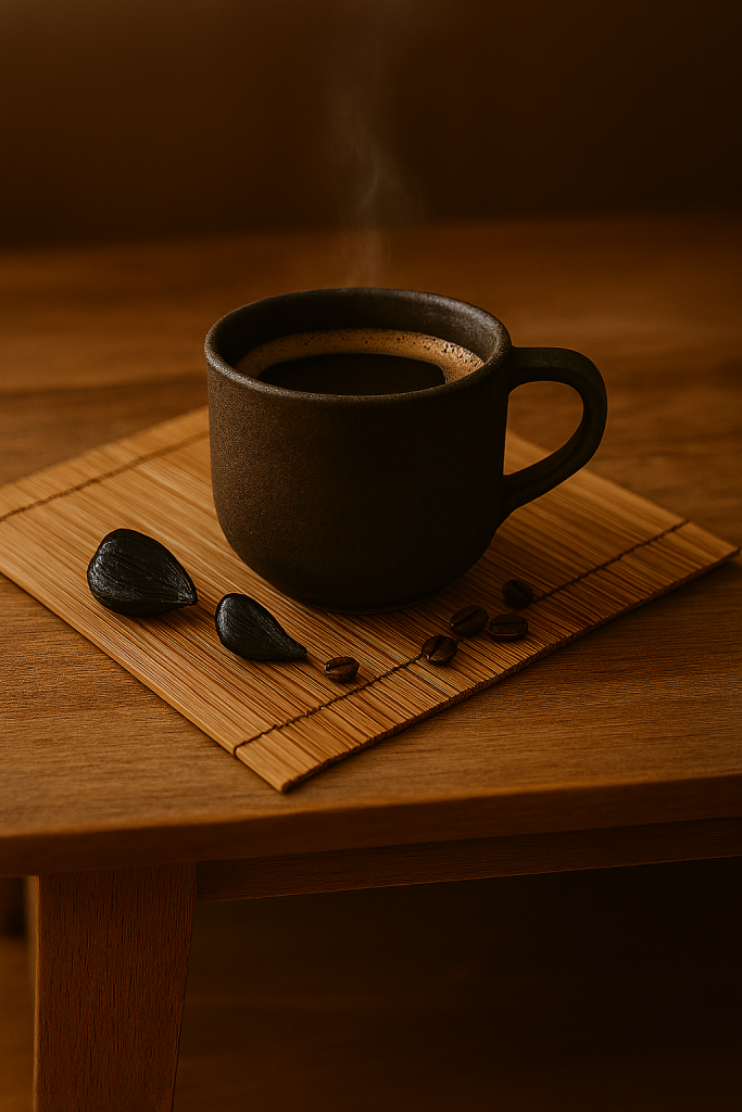 Cup of coffee withe black Garlic 
